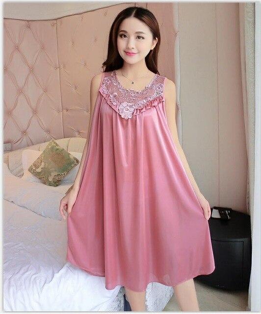 Women Nightgowns Silk Satin long Night Dress Sexy Spaghetti Strap V-Neck Lace Home Dress Night Shirt Sleepwear Nightwear