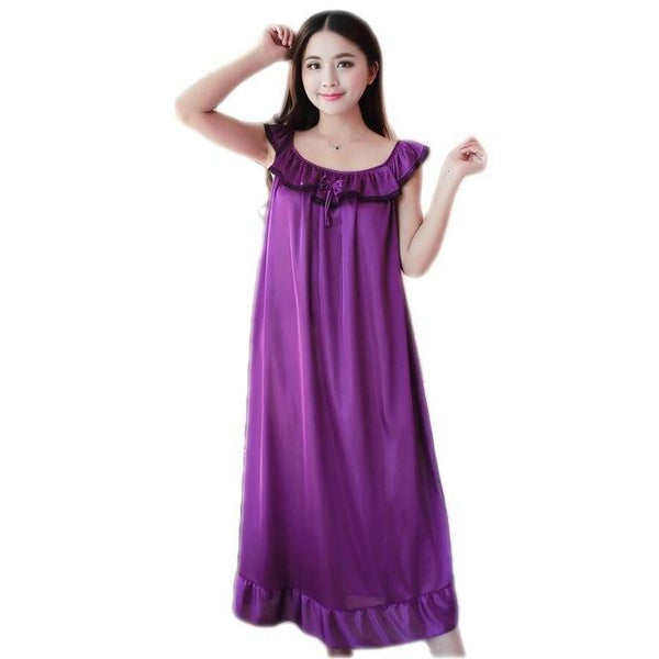Women Nightgowns Silk Satin long Night Dress Sexy Spaghetti Strap V-Neck Lace Home Dress Night Shirt Sleepwear Nightwear