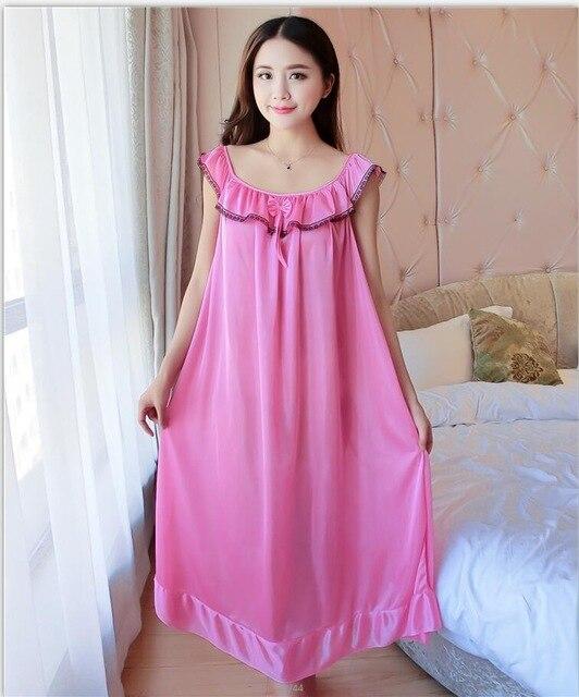 Women Nightgowns Silk Satin long Night Dress Sexy Spaghetti Strap V-Neck Lace Home Dress Night Shirt Sleepwear Nightwear