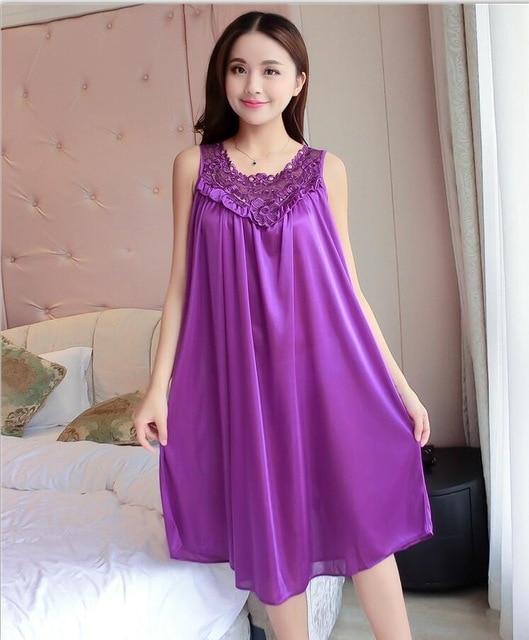 Women Nightgowns Silk Satin long Night Dress Sexy Spaghetti Strap V-Neck Lace Home Dress Night Shirt Sleepwear Nightwear