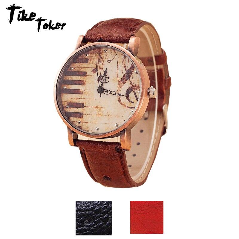TIke Toker,Fashion Women's Watch Vintage Leather Strap Piano Keys Men Watch Casual Dress Colok Relojes Mujer relogio masculino