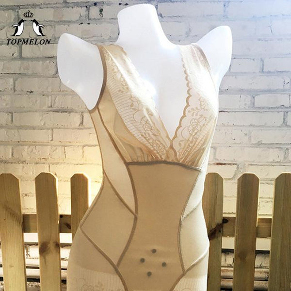 TOPMELON Bodysuit Belly Slimming Underwear Women Shapewear Sexy Lingerie Body Shaper Butt Lifter Push Up Lace Floral Shapers