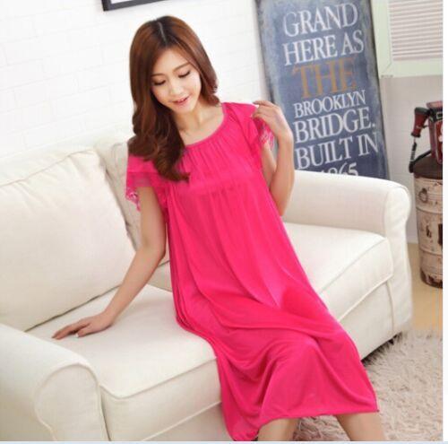 Summer sexy long silk nightgowns nightdress for women plus size ladies lingerie maternity sleepwear pregnant nightwear robes
