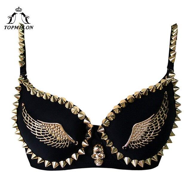 TOPMELON Steampunk Bustier Corselet Gothic Sexy Corset Women Push UP Rivet Wings Pattern Party Shows Club Bra Crop Tops Vest