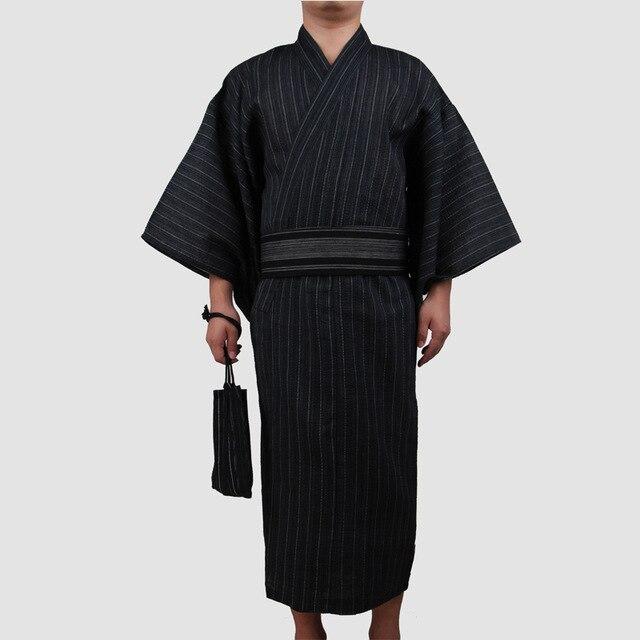 3pc/set Kimono suit Male Traditional Japanese Kimono with Obi Mens 100% Cotton Bath Robe Yukata Man Kimono Nightgown A52603