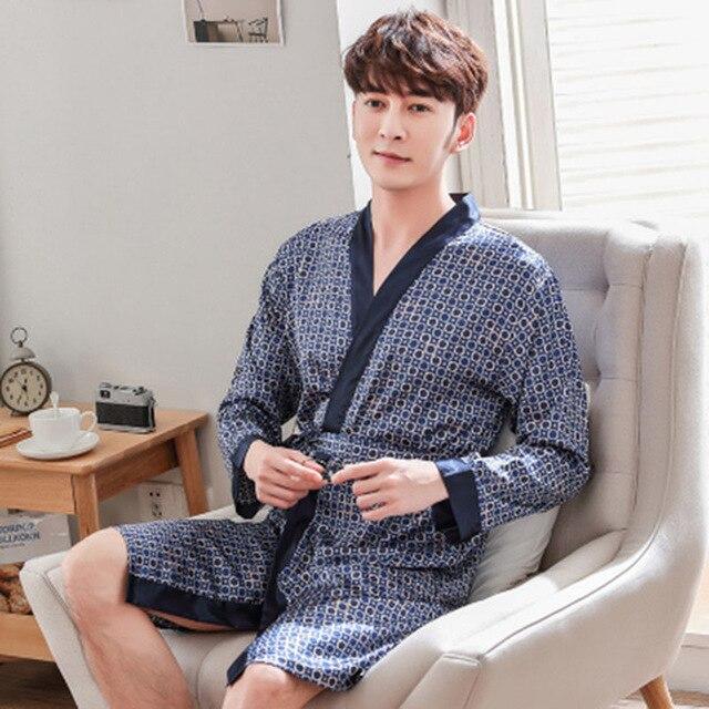 Faux Silk Robes Men Nightgown Dressing Gown Kimono Pijama Men Satin Robe Bath Sleepwear Long Mens Cardigans Badjas Mannen S506