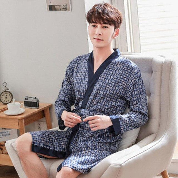 Faux Silk Robes Men Nightgown Dressing Gown Kimono Pijama Men Satin Robe Bath Sleepwear Long Mens Cardigans Badjas Mannen S506