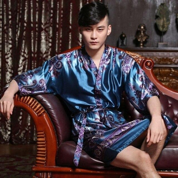 Faux Silk Robes Men Nightgown Dressing Gown Kimono Pijama Men Satin Robe Bath Sleepwear Long Mens Cardigans Badjas Mannen S506