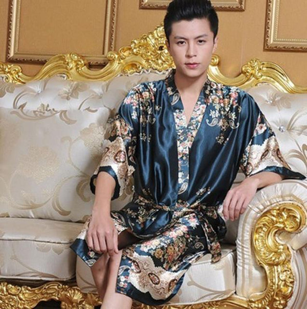 Faux Silk Robes Men Nightgown Dressing Gown Kimono Pijama Men Satin Robe Bath Sleepwear Long Mens Cardigans Badjas Mannen S506