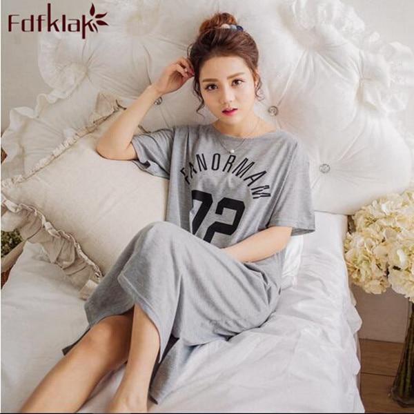 Plus size women nightgowns letter print cotton nightdress summer long dress short sleeve ladies sleepwear sleepshirt M-3XL