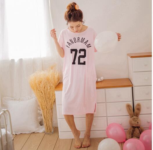 Plus size women nightgowns letter print cotton nightdress summer long dress short sleeve ladies sleepwear sleepshirt M-3XL