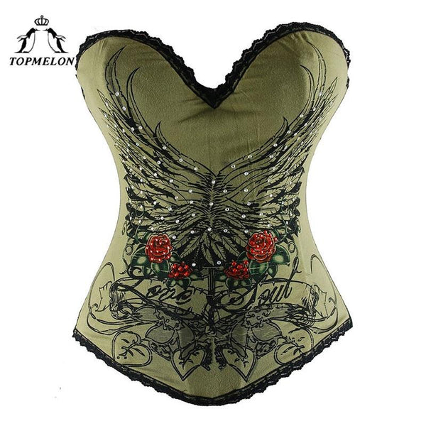 TOPMELON Strapless Corset Women's Floral Strapless Corselet Corsets and Bustiers Lace Flower and Wing Pattern Boned Bustiers