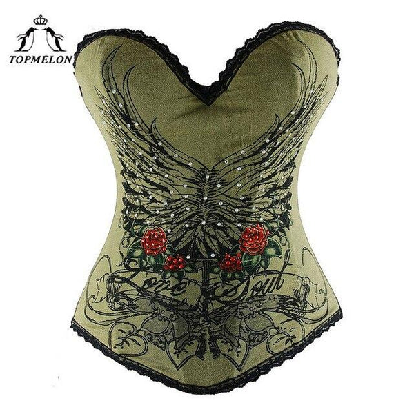 TOPMELON Strapless Corset Women's Floral Strapless Corselet Corsets and Bustiers Lace Flower and Wing Pattern Boned Bustiers
