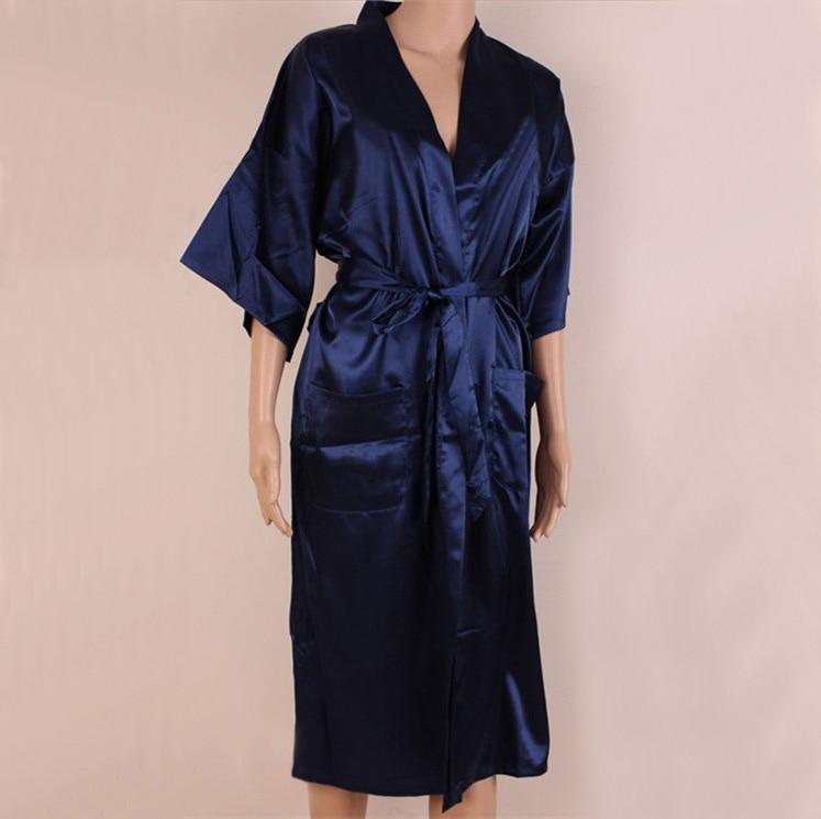 The Newest Navy Blue Chinese Men Bath Robe Kimono Bath Gown Faux Silk Yukata Nightgown Size M L XL XXL XXXL Hombre Pijama ZhM01B