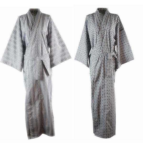 Traditional Japanese Male Cool Kimono Bathrobes Men's Cotton Robe Yukata Men Bath Robe Kimono Sleepwear with Belt 72104