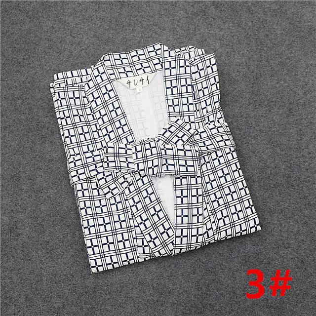 Traditional Japanese Male Cool Kimono Bathrobes Men's Cotton Robe Yukata Men Bath Robe Kimono Sleepwear with Belt 72104