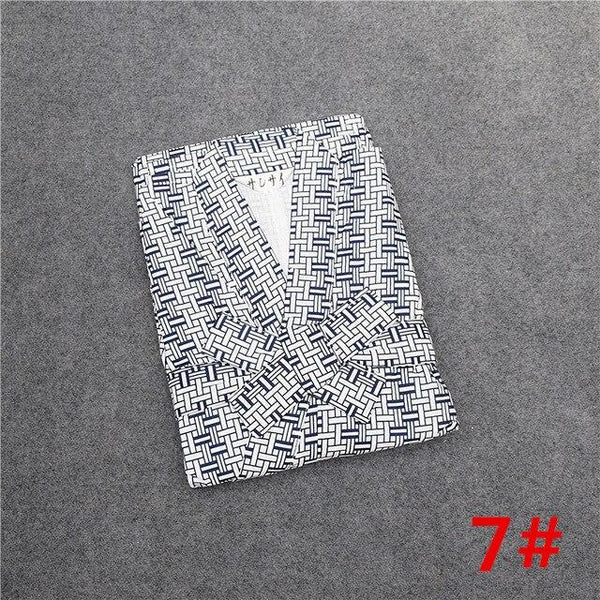 Traditional Japanese Male Cool Kimono Bathrobes Men's Cotton Robe Yukata Men Bath Robe Kimono Sleepwear with Belt 72104