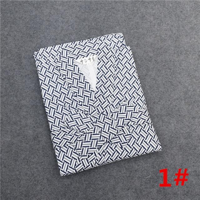 Traditional Japanese Male Cool Kimono Bathrobes Men's Cotton Robe Yukata Men Bath Robe Kimono Sleepwear with Belt 72104