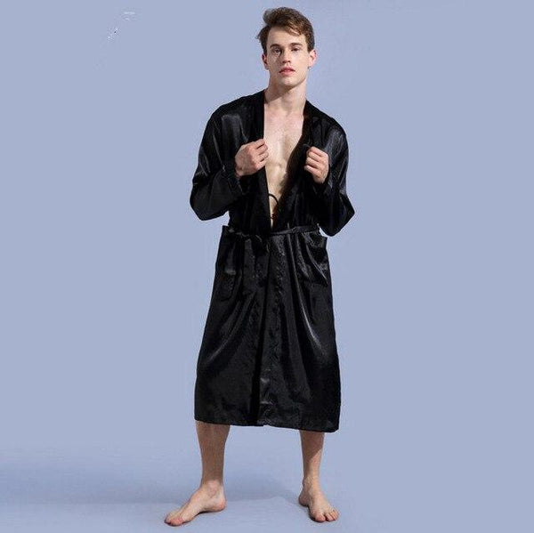 2017 Men's Satin Solid Robes Bathrobe Long Sleeve Nightgown Loose Plus Size Sleepwear Dressing Gown For Male