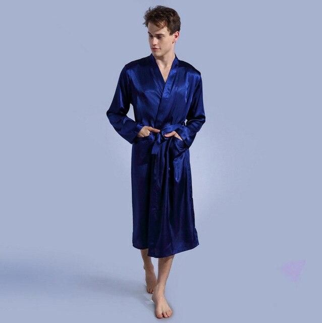 2017 Men's Satin Solid Robes Bathrobe Long Sleeve Nightgown Loose Plus Size Sleepwear Dressing Gown For Male