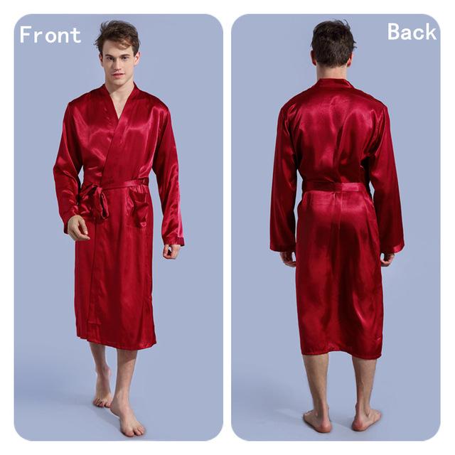 2017 Men's Satin Solid Robes Bathrobe Long Sleeve Nightgown Loose Plus Size Sleepwear Dressing Gown For Male