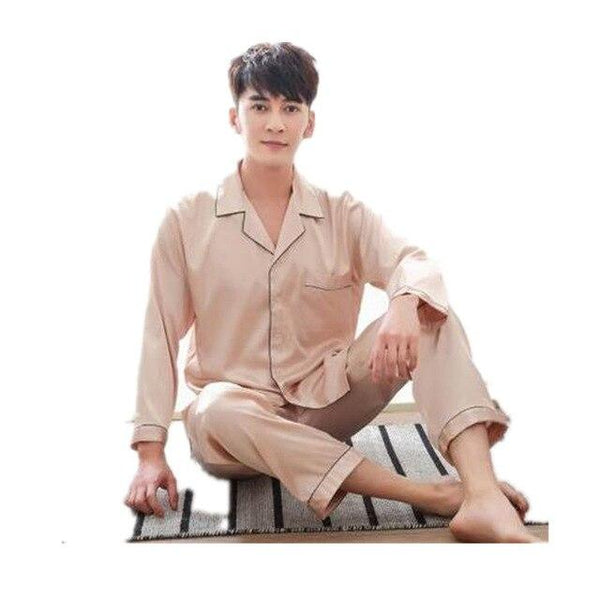 Men's Stain Silk Pajama Set Pajamas Men Sleepwear Modern Style Silk Nightgown Men Satin Soft Cozy  For Sleeping