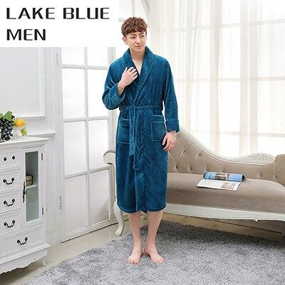 On Sale Lovers Long Warm Bathrobe Men Winter Silk Soft Thick Coral Fleece Kimono Bath Robe Male Dressing Gown Lounge Night Robes