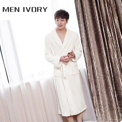 On Sale Lovers Long Warm Bathrobe Men Winter Silk Soft Thick Coral Fleece Kimono Bath Robe Male Dressing Gown Lounge Night Robes