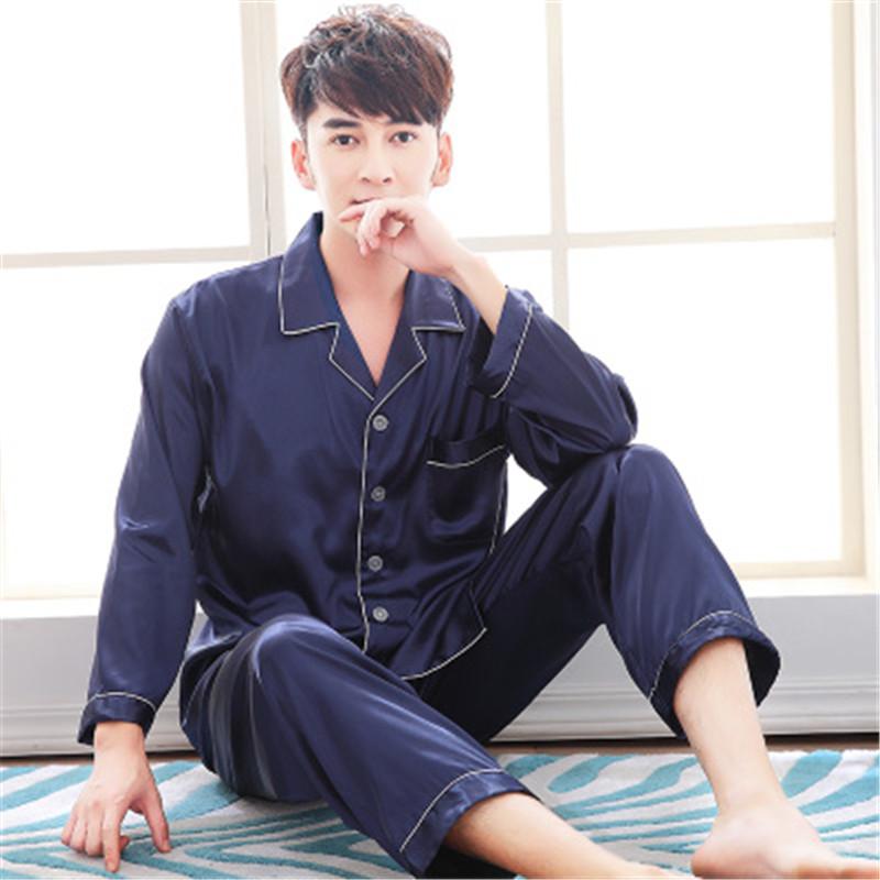 2018 summer luxury silk pajamas mens long sleeved paisley pattern pyjamas set silk satin nightwear soft sleepwear nightgown plus