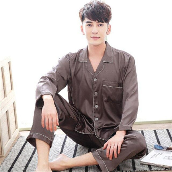 2018 summer luxury silk pajamas mens long sleeved paisley pattern pyjamas set silk satin nightwear soft sleepwear nightgown plus
