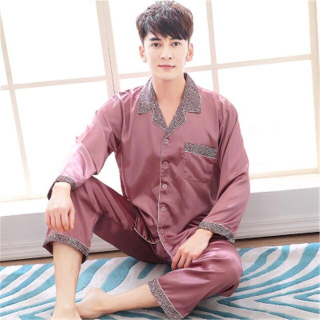 2018 summer luxury silk pajamas mens long sleeved paisley pattern pyjamas set silk satin nightwear soft sleepwear nightgown plus
