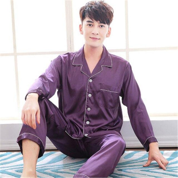 2018 summer luxury silk pajamas mens long sleeved paisley pattern pyjamas set silk satin nightwear soft sleepwear nightgown plus