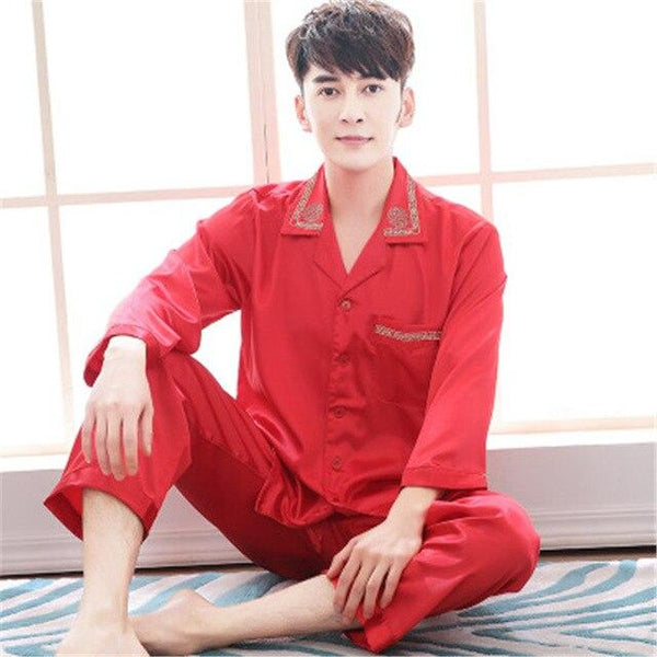 2018 summer luxury silk pajamas mens long sleeved paisley pattern pyjamas set silk satin nightwear soft sleepwear nightgown plus
