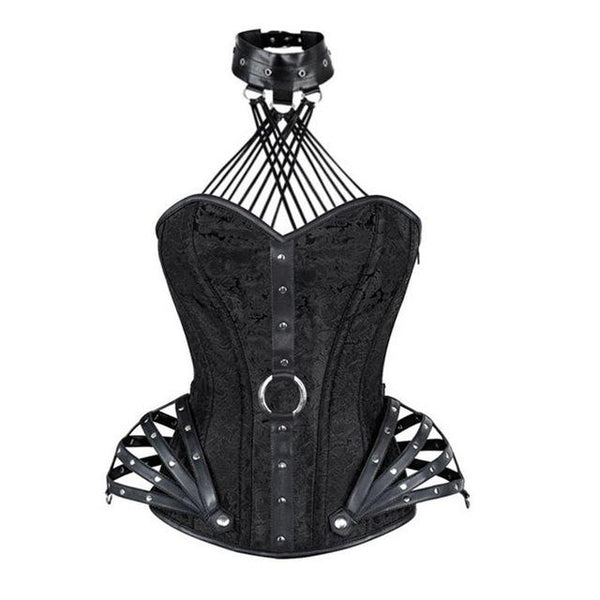 TOPMELON Steampunk Halter Bustier Gothic Corselet Corset Women Choker Corsets and Bustiers Sexy leather Floral Rivet Party Tops