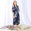 Chinese Style Women Robe Print Long Sleepwear Summer Nightgown Satin Lady Home Dress Royal Blue Home Wear Sexy Nightgown