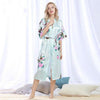 Chinese Style Women Robe Print Long Sleepwear Summer Nightgown Satin Lady Home Dress Royal Blue Home Wear Sexy Nightgown