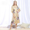 Chinese Style Women Robe Print Long Sleepwear Summer Nightgown Satin Lady Home Dress Royal Blue Home Wear Sexy Nightgown