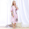 Chinese Style Women Robe Print Long Sleepwear Summer Nightgown Satin Lady Home Dress Royal Blue Home Wear Sexy Nightgown