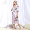 Chinese Style Women Robe Print Long Sleepwear Summer Nightgown Satin Lady Home Dress Royal Blue Home Wear Sexy Nightgown