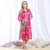 Chinese Style Women Robe Print Long Sleepwear Summer Nightgown Satin Lady Home Dress Royal Blue Home Wear Sexy Nightgown