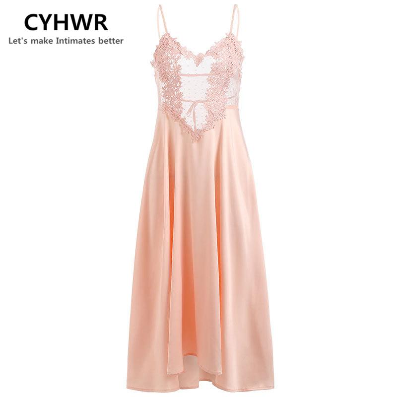 CYHWR sexy flower lingerie concealed sling polka dot mesh section for women nightgowns set long skirt