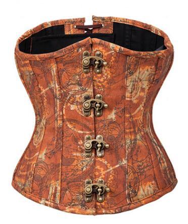 TOPMELON Steampunk Underbust Corset Bustier Gothic Sexy Corset Women Corselet Retro Tan Buckles Gears Pattern Corset Tops
