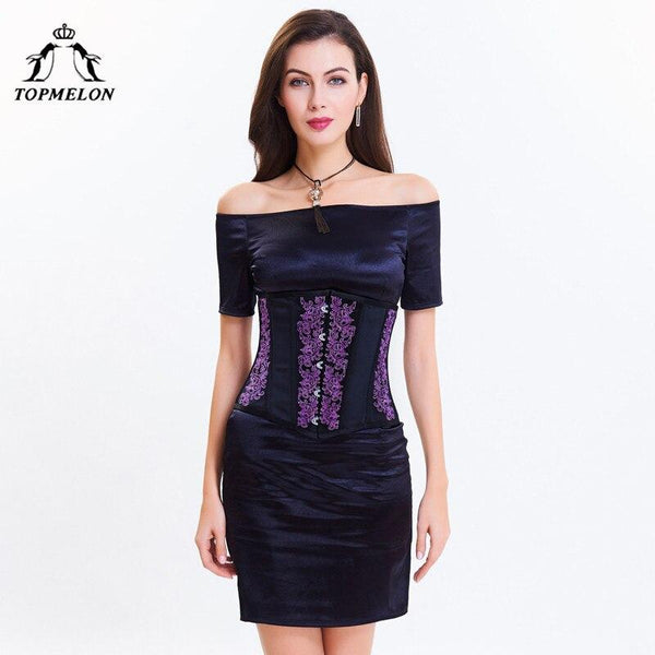 TOPMELON Underbust Corset Steampunk Modeling Strap Bustier Gothic Corselet Embroidery Floral Silky Party Wedding Corset Tops