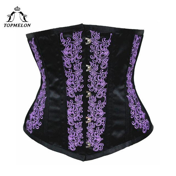 TOPMELON Underbust Corset Steampunk Modeling Strap Bustier Gothic Corselet Embroidery Floral Silky Party Wedding Corset Tops