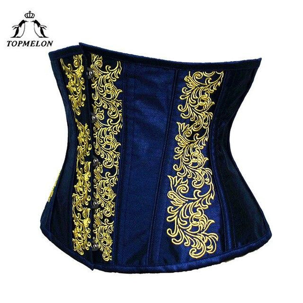 TOPMELON Underbust Corset Steampunk Modeling Strap Bustier Gothic Corselet Embroidery Floral Silky Party Wedding Corset Tops