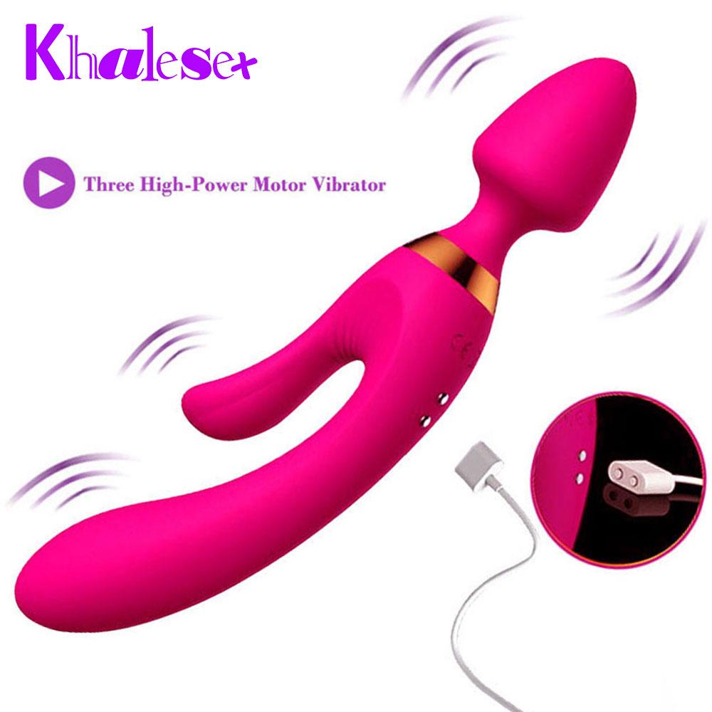 Khalesex 3 Motor Vibrating G Spot Clitoris Anal Dildo Vibrator Adult Sex Toys for Woman Masturbator 5 Mode 3 Speeds Erotic Toys