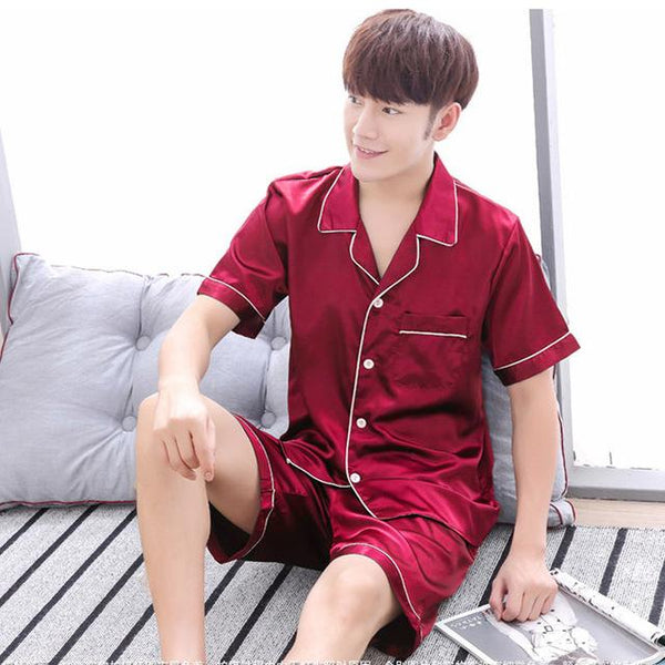 Satin Silk Pajamas Shorts For Men Summer Sleepwear Male Pajama Set Soft Nightgown For Men Pyjamas Sleep Lounge Big Size L-3XL