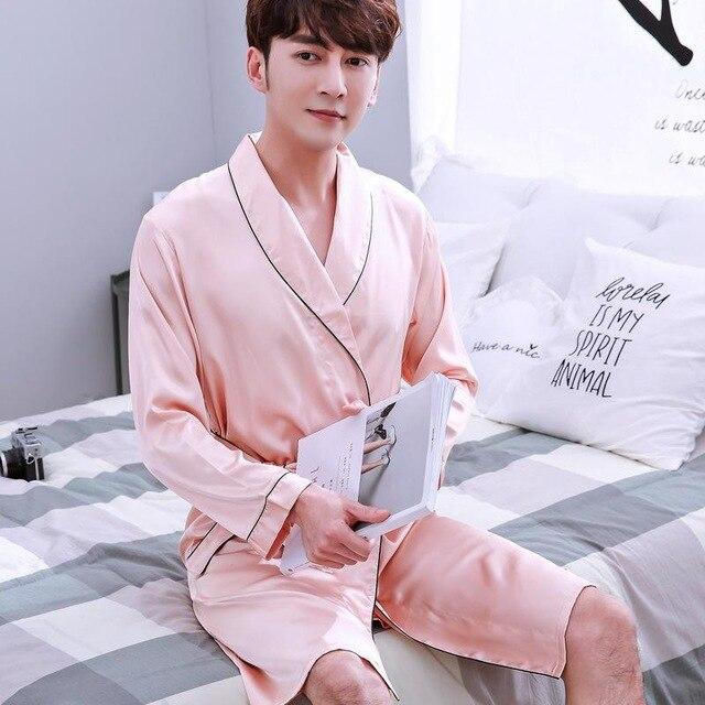 Chinese Red Solid Robe Nightgown Men's Sleepwear Rayon Home Wear Loose Kimono Bathrobe Gown Casual Negligee Oversize L-XXXL
