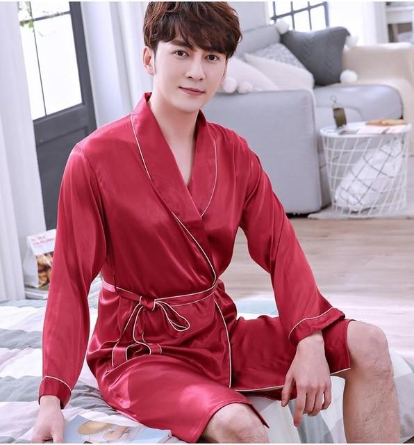 Chinese Red Solid Robe Nightgown Men's Sleepwear Rayon Home Wear Loose Kimono Bathrobe Gown Casual Negligee Oversize L-XXXL