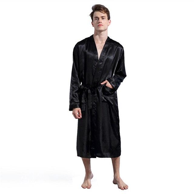 New Men's Robes Silk Satin Pajama Sleepwear Long Robes Night Gown loose Bathrobes Long-Sleeve Pijama Male Sleeping Robe S-XXL